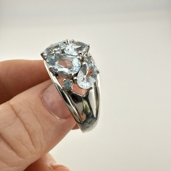 Chuck Clemency Sterling Silver Ring Blue Gemstone Oval Cluster STS size 9 QVC - Picture 5 of 14